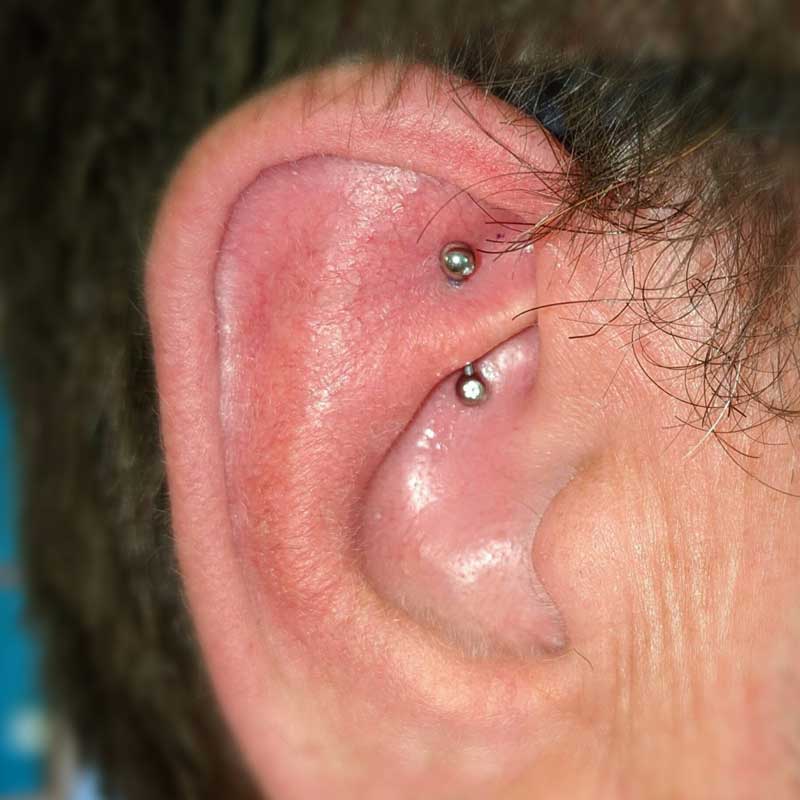 Rook Piercing at Hippie Hoops and Holes Body Piercing studio, Nampa Idaho